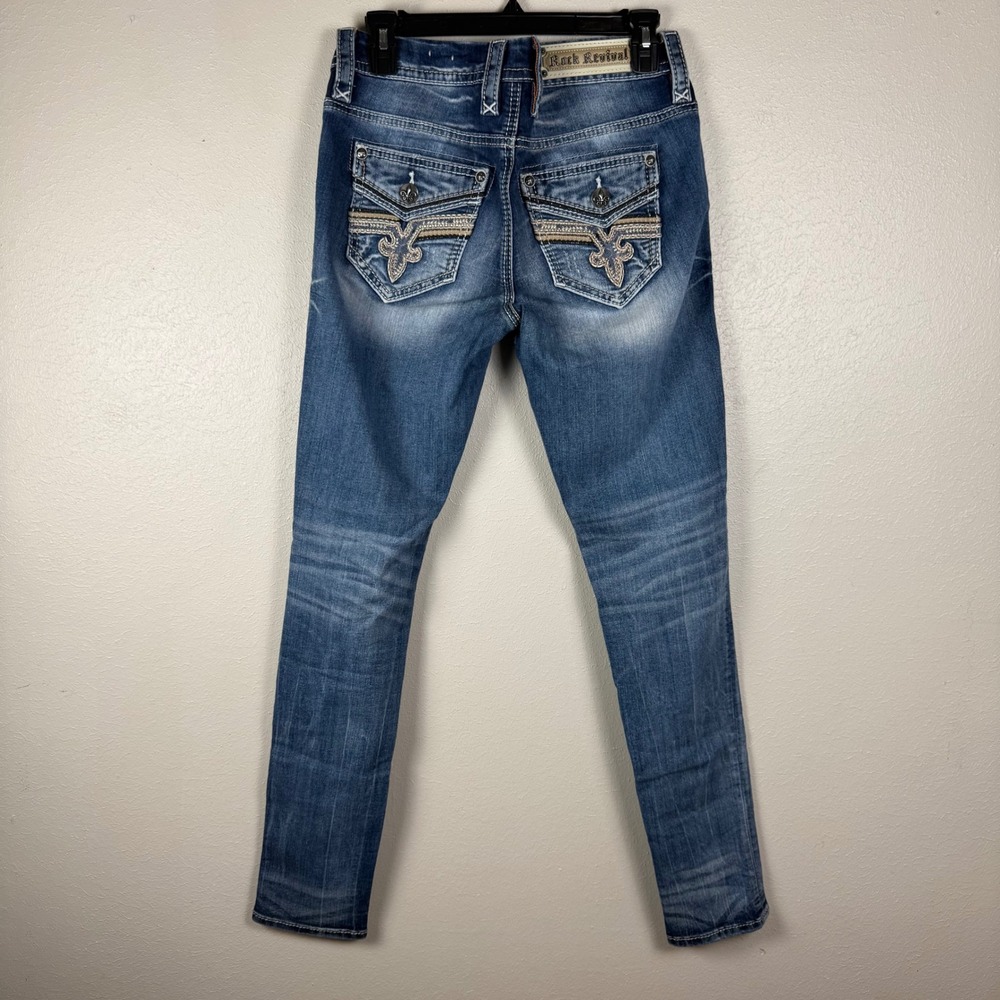 Rock Revival Lam Easy Skinny Jeans Womens 27 Medium Wash Blue Embroidered - Picture 2 of 9